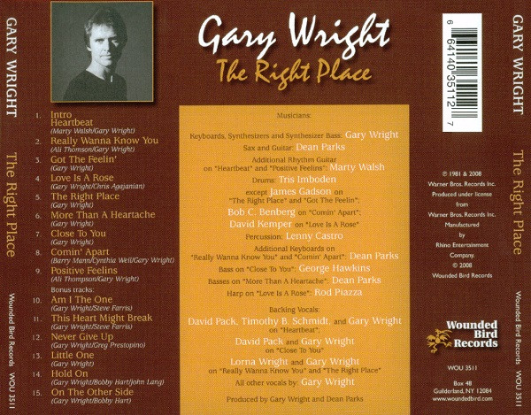 gary wright right place trasera Gary Wright – The Right Place Cd (Bonus Tracks)