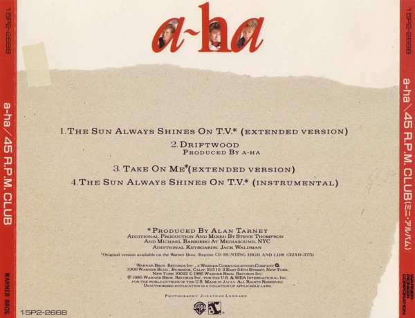 A-ha – 45 R.P.M. Club Cd Japonés (Incluye 12" de Take On Me / The Sun Always Shine On Tv Instrumental)