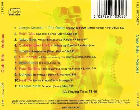 club hits trasera Club Hits - Cd (varios Artistas 12" : Robin Gibb - Peter Schilling - Icehouse - Bryan Ferry)