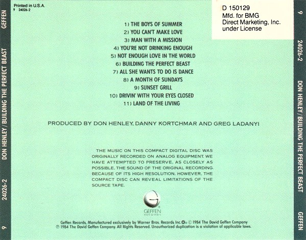 Don Henley – Building The Perfect Beast Cd