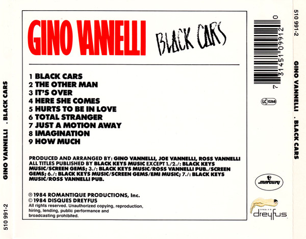 gino vannelli black cars trasera Gino Vannelli – Black Cars Cd