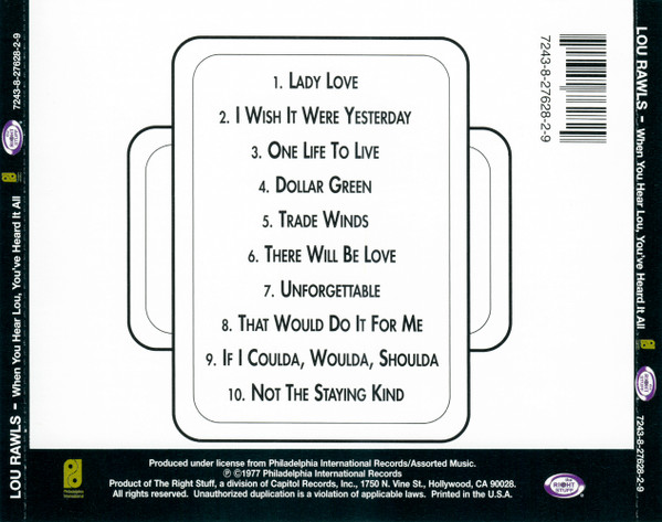 lou rawls when you hear trasera Lou Rawls – When You Hear Lou, You've Heard It All Cd