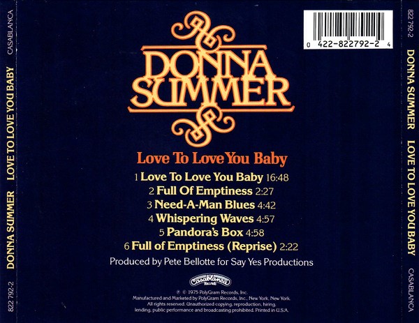donna summer love to trasera Donna Summer – Love To Love You Baby Cd