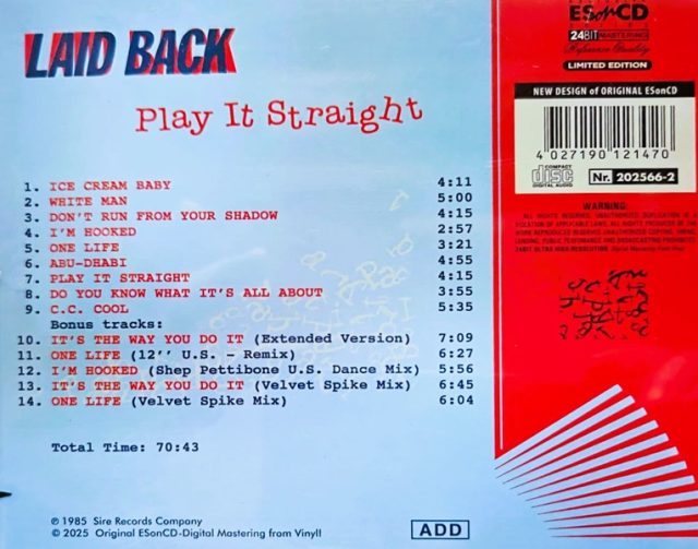 laid back play it 12 inch trasera Laid Back – Play It Straight Cd (Bonus Tracks : 2 versiones 12" de One Life)