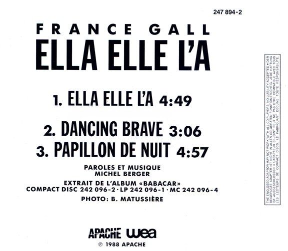 france gall single trasera France Gall – Ella Elle L'A Cd Single (3 pulgadas)