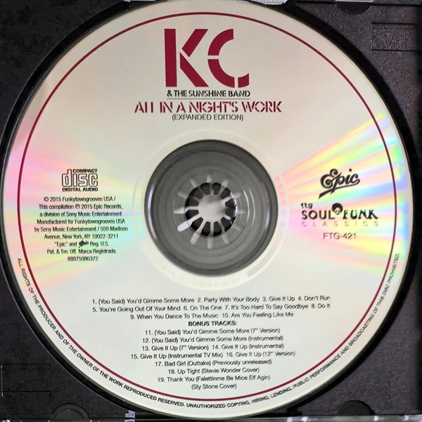 KC & The Sunshine Band – All In A Night's Work Special Edition Cd (Bonus Tracks : 12", Extended & Instrumental)