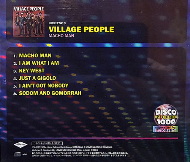 village people macho man JP trasera Village People – Macho Man Cd Japones