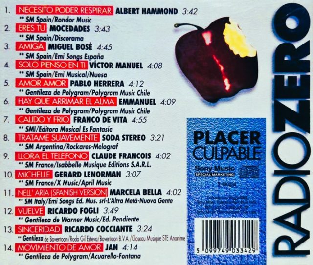 radiozero trasera Radiozero - Placer Culpable Cd (Incluye : Marcela Bella Nell' Aria en español)