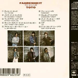 toto fahrenheit trasera Toto – Fahrenheit Cd Japonés (AOR)