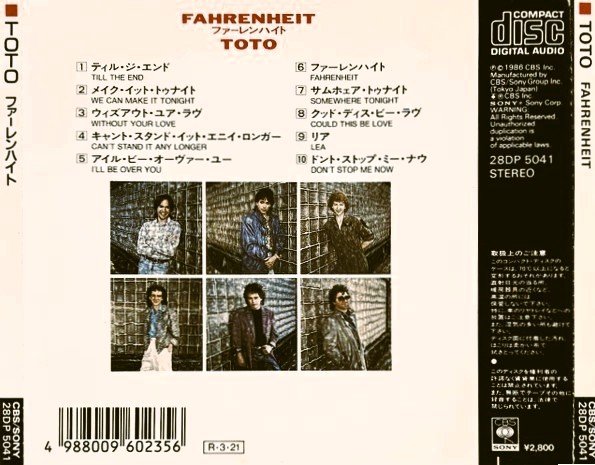 toto fahrenheit trasera Toto – Fahrenheit Cd Japonés (AOR)