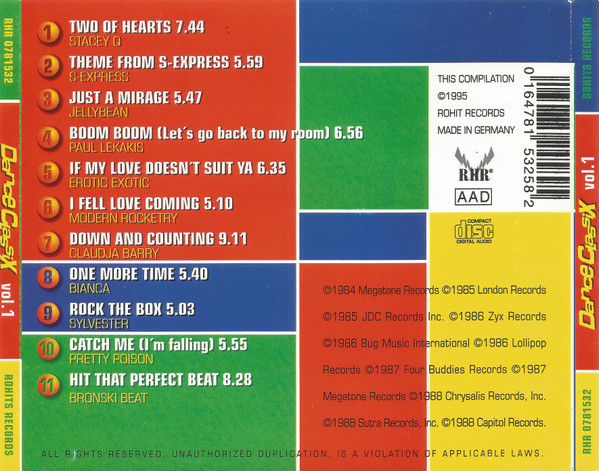 dance classix trasera Dance Classix Vol. 1 Cd (Varios Artistas 12" : Paul Lekakis - Erotic Exotic - Modern Rocketry - Bianca - Pretty Poison - Claudja Barry)