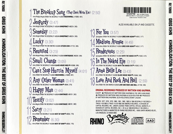 Greg Kihn – KihnSolidation:The Best Of Greg Kihn Cd